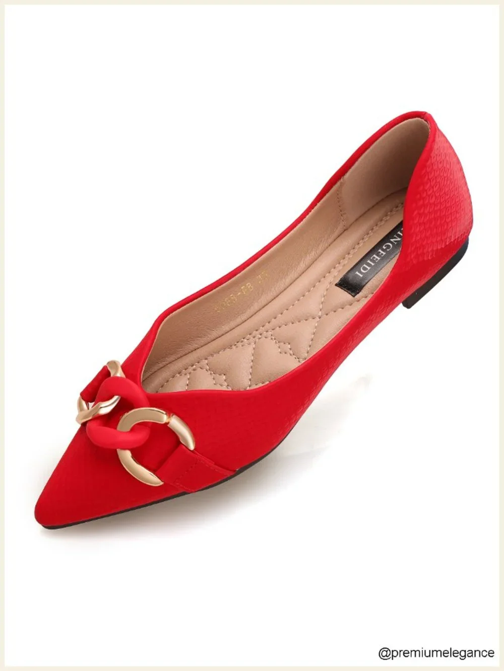 Women's Pointed Toe Ballet Flats with Metal Chain - Breathable, Lightweight